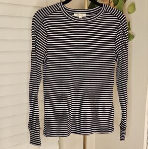 Madewell Black and White Striped Crew Neck Top